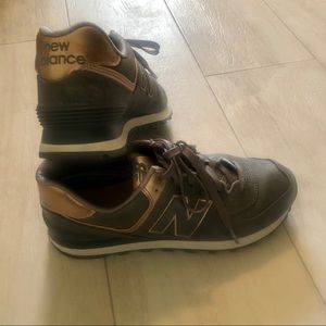 New Balance 574 Gray + Rose Gold sneakers